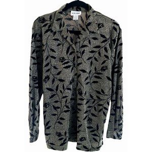 Alfred Dunner Blouse Size 12 Long Sleeves Black Gold Holiday Party Fall Career